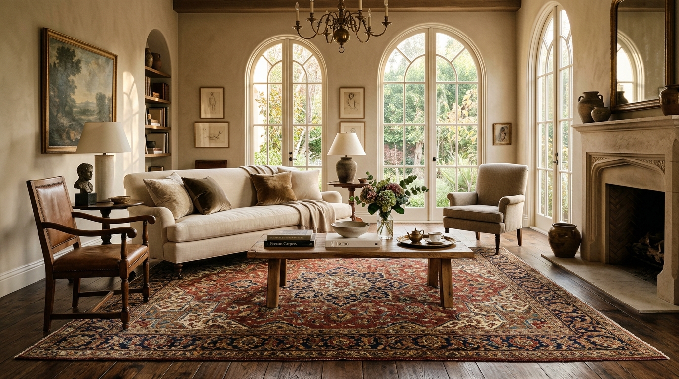 Luxury Living Room with Aalum Handmade Persian Rug
