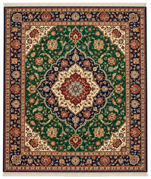 Emerald Green and Sapphire Mosque Court Medallion Masterpiece Rug