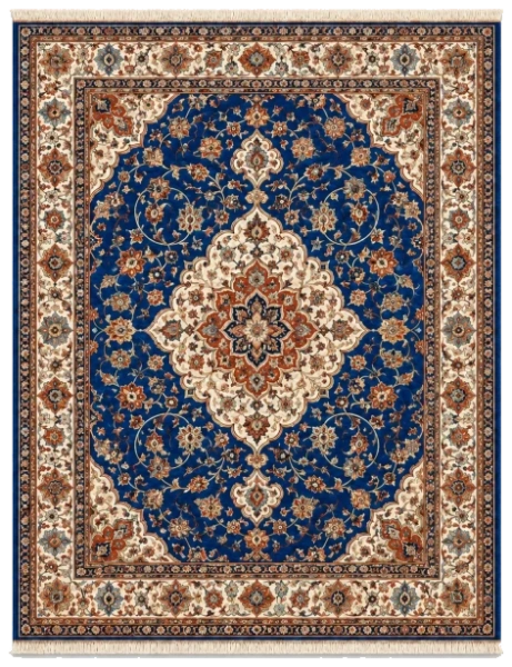 Nain Habibian Inlaid Architectural Royal Blue Silk and Wool Rug