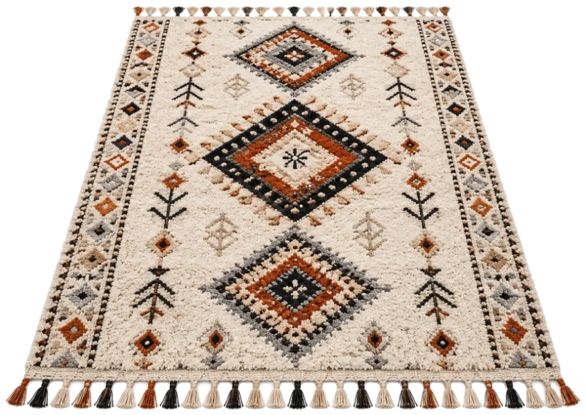Beni Ourain Minimalist Diamond Motif Moroccan Shag Wool Rug