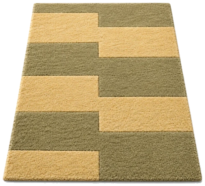 Stepped Beige and Olive High-Pile Pure Wool Shag Rug