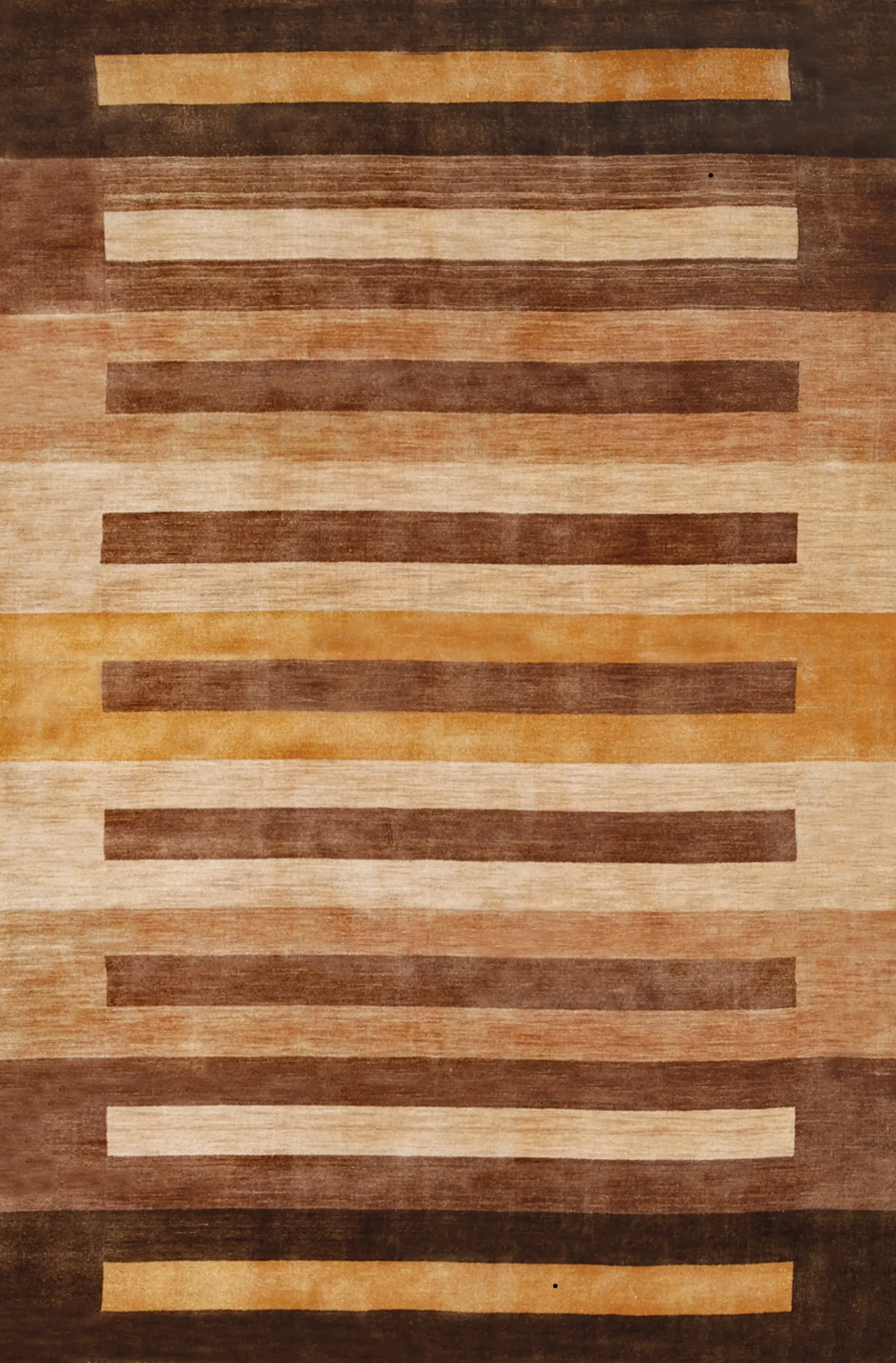 Make your home more beautiful with this stylish hand-made wool carpet that is decorated with lovely earth-tone stripes with warm browns and golds. Its soft feel and contemporary design allow it to be combined with any decor, and it has been made for both the consumer's comfort and style.