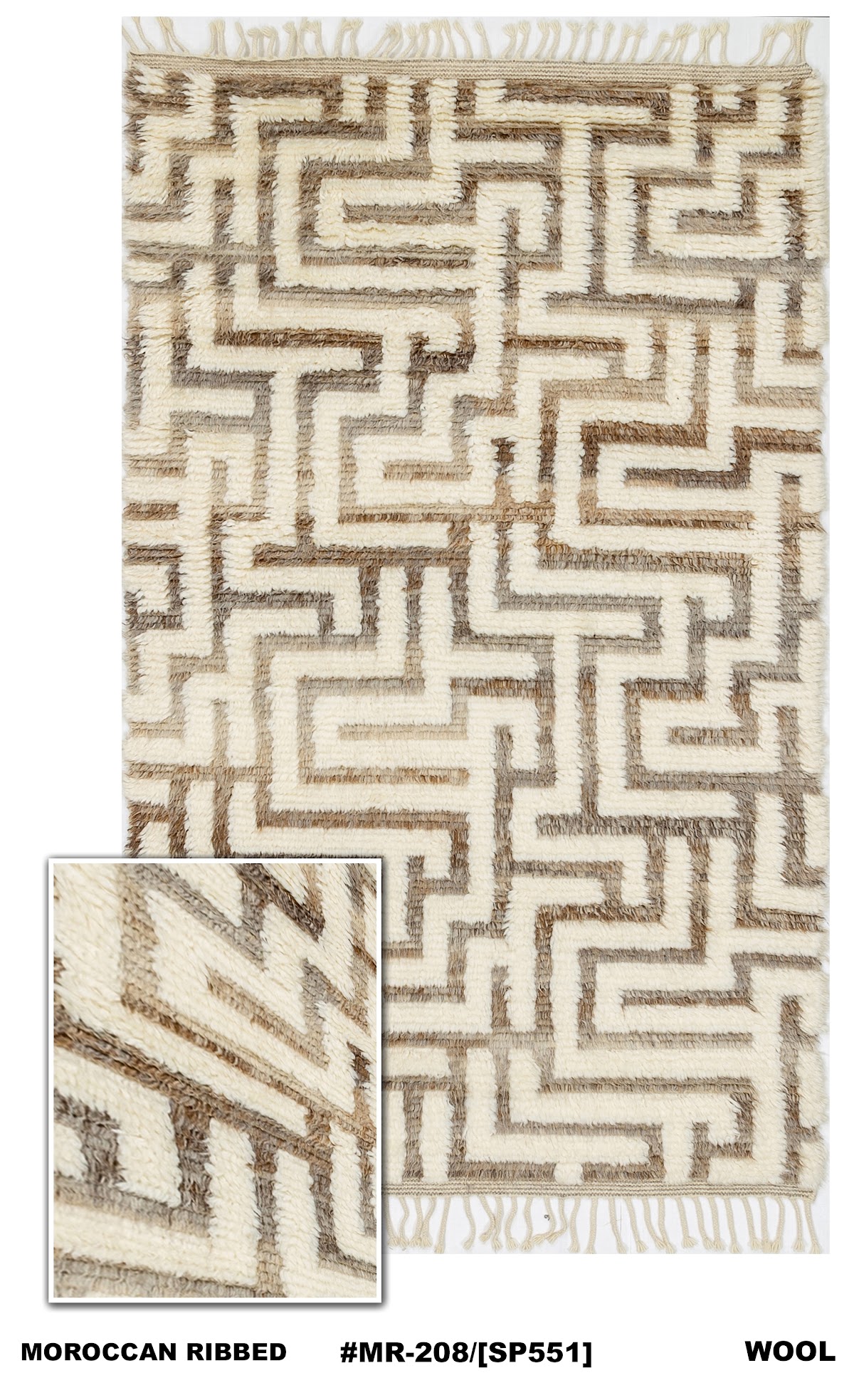Moroccan ribbed wool rug for Bahrain interiors, design MR-208