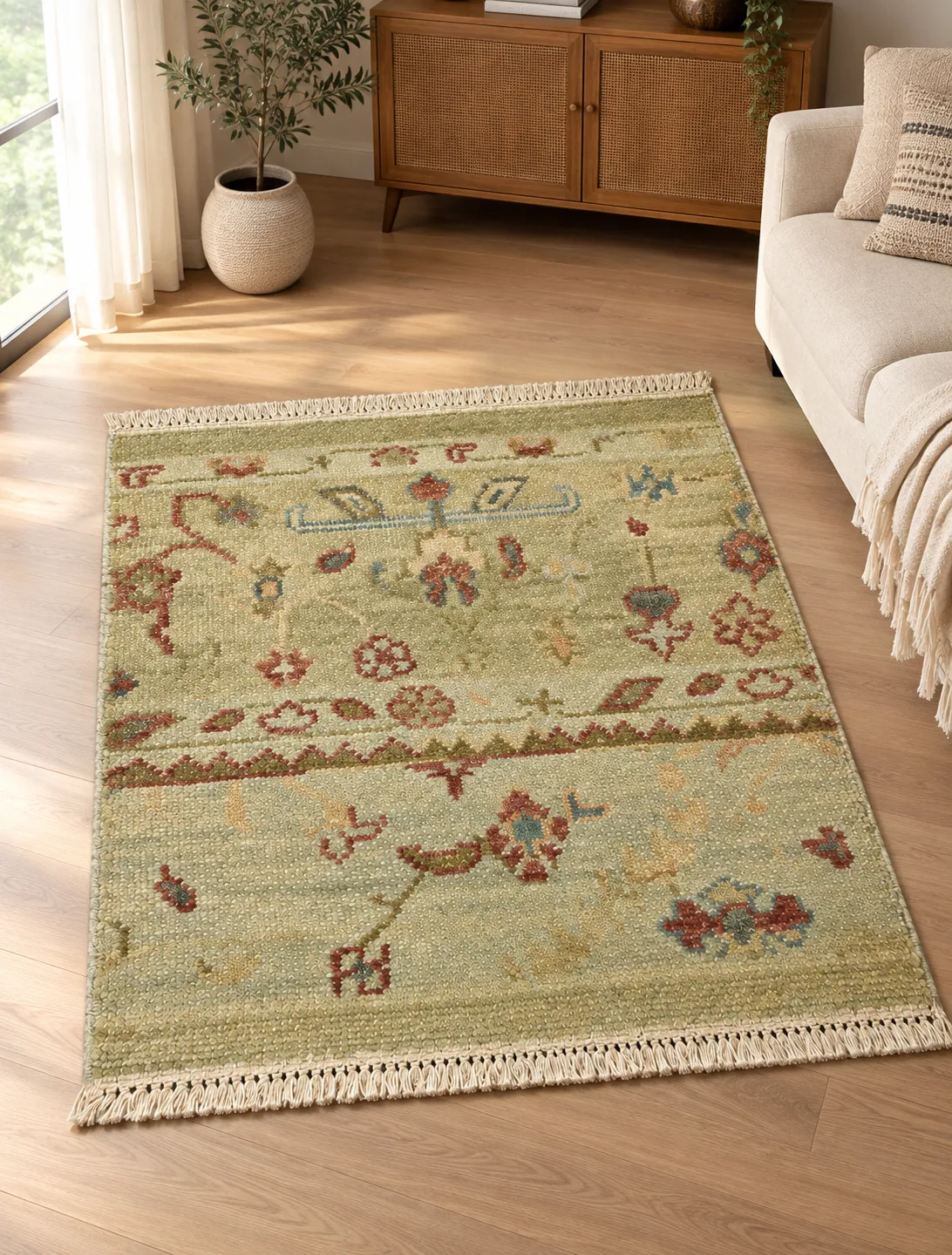 Abstract Hand Woven Rug in Wool & Cotton (Multi)