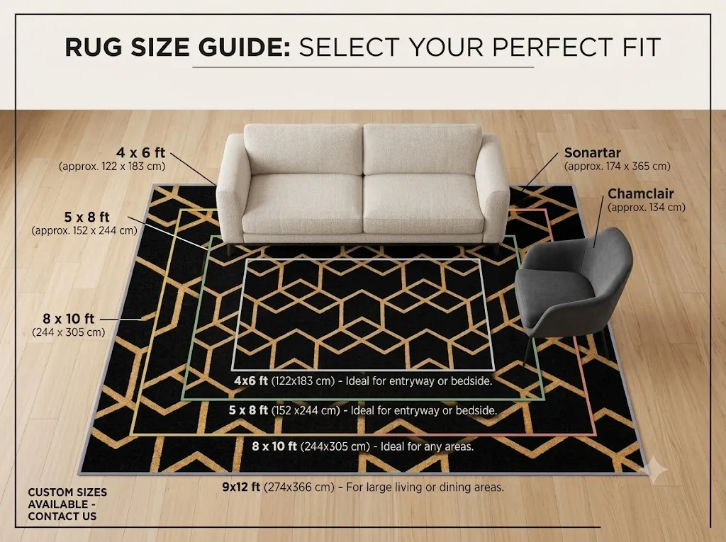 Geometric Hand Tufted Rug in Wool & Tencel (Black & Gold)