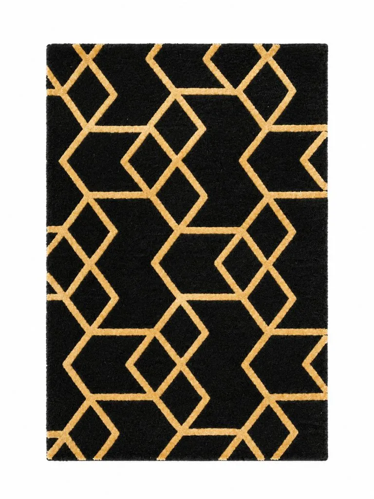 Geometric Hand Tufted Rug in Wool & Tencel (Black & Gold)