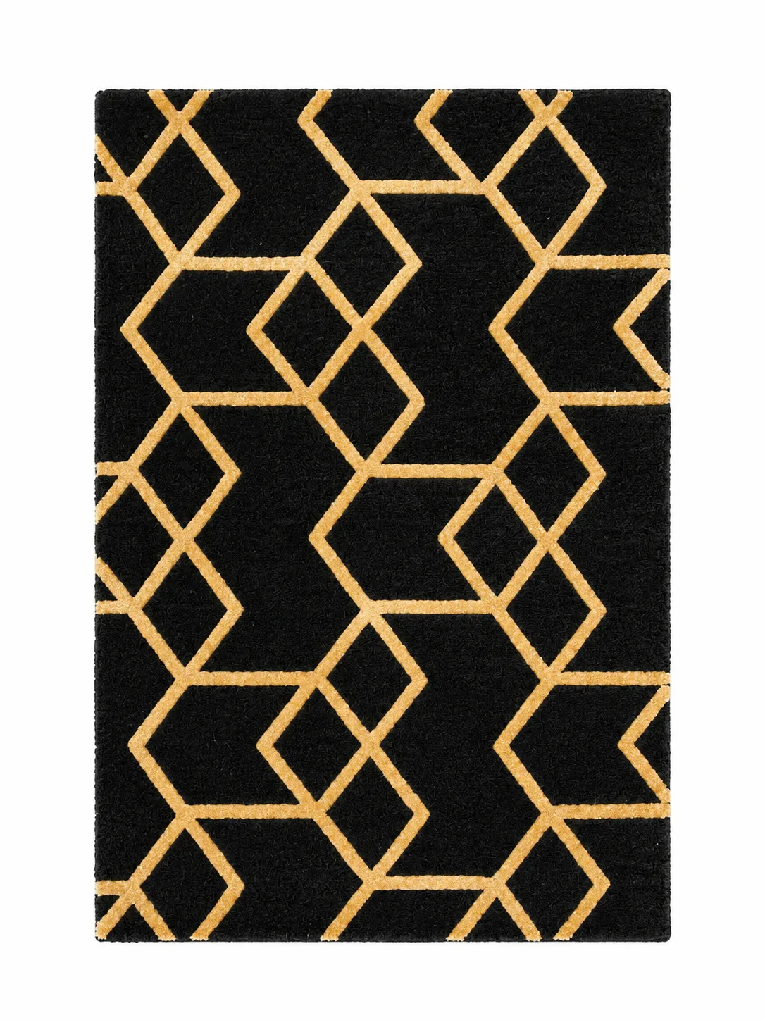 Modern Geometric Black & Gold High-Loom Rug