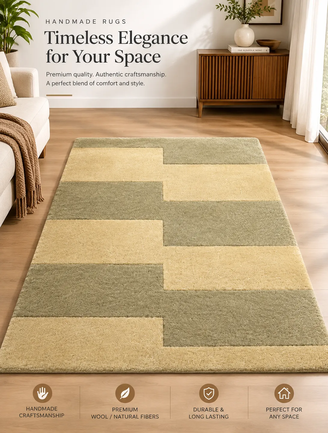 Abstract Hand Woven Rug in Wool & Cotton (Multi)