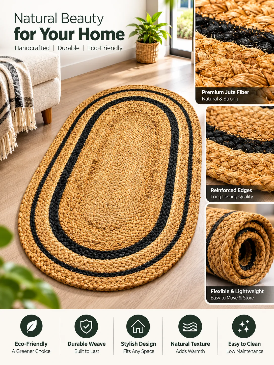 Geometric Hand Woven Rug in Wool & Cotton (Multi)
