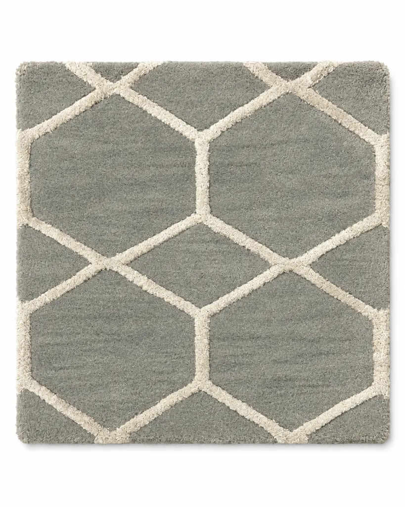 Floral Hand Knotted Rug in Wool & Cotton (Cream & Blue)