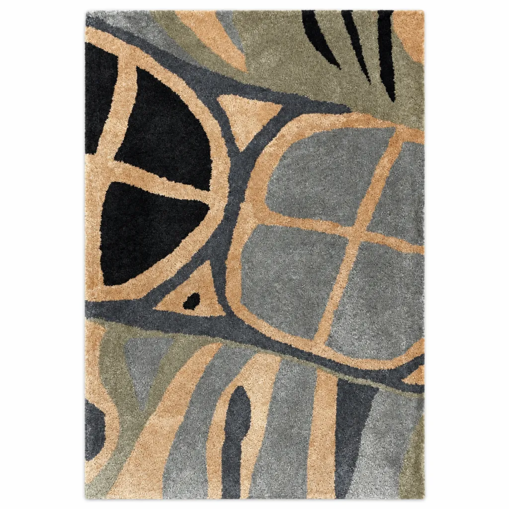 Modern Hand Tufted Rug in Wool (Silver & Black)