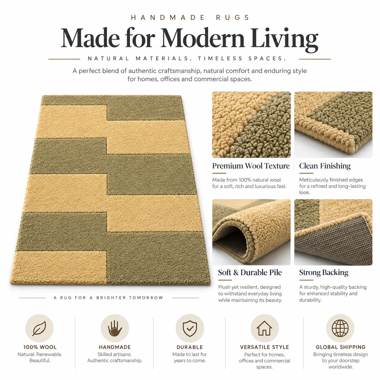 Geometric Hand Tufted Rug in Wool (Green & Grey)
