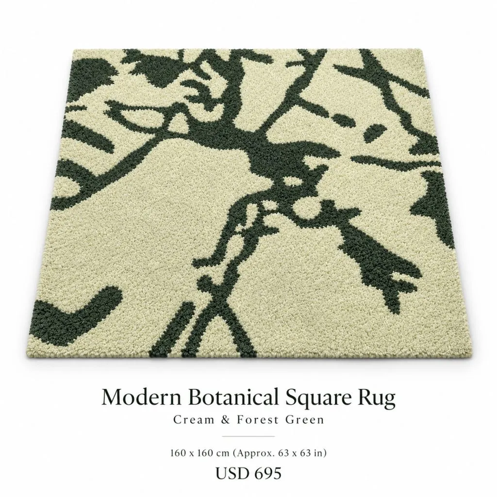 Modern Botanical Square Cut-Pile Wool Rug