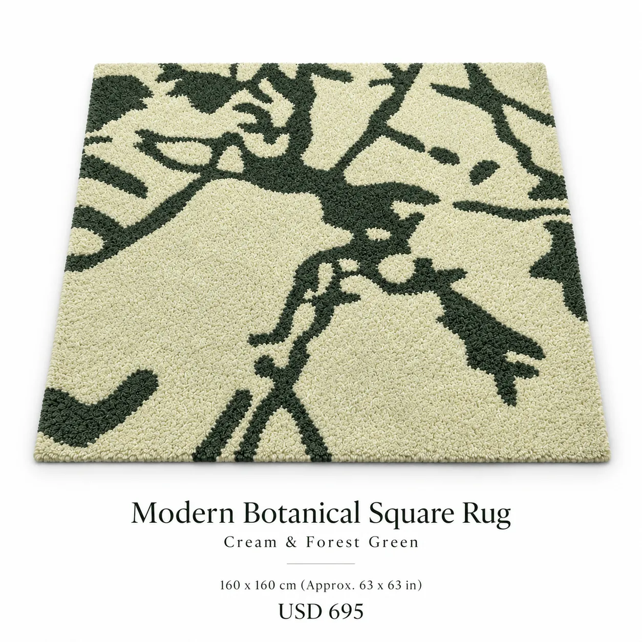 Modern Botanical Square Cut-Pile Wool Rug