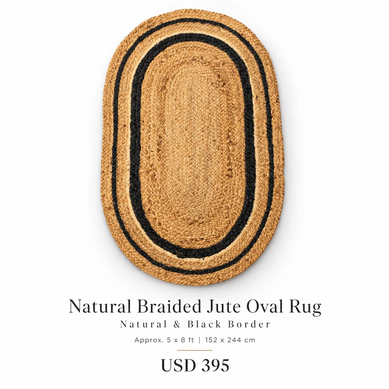 Natural Braided Jute & Linen Oval Rug