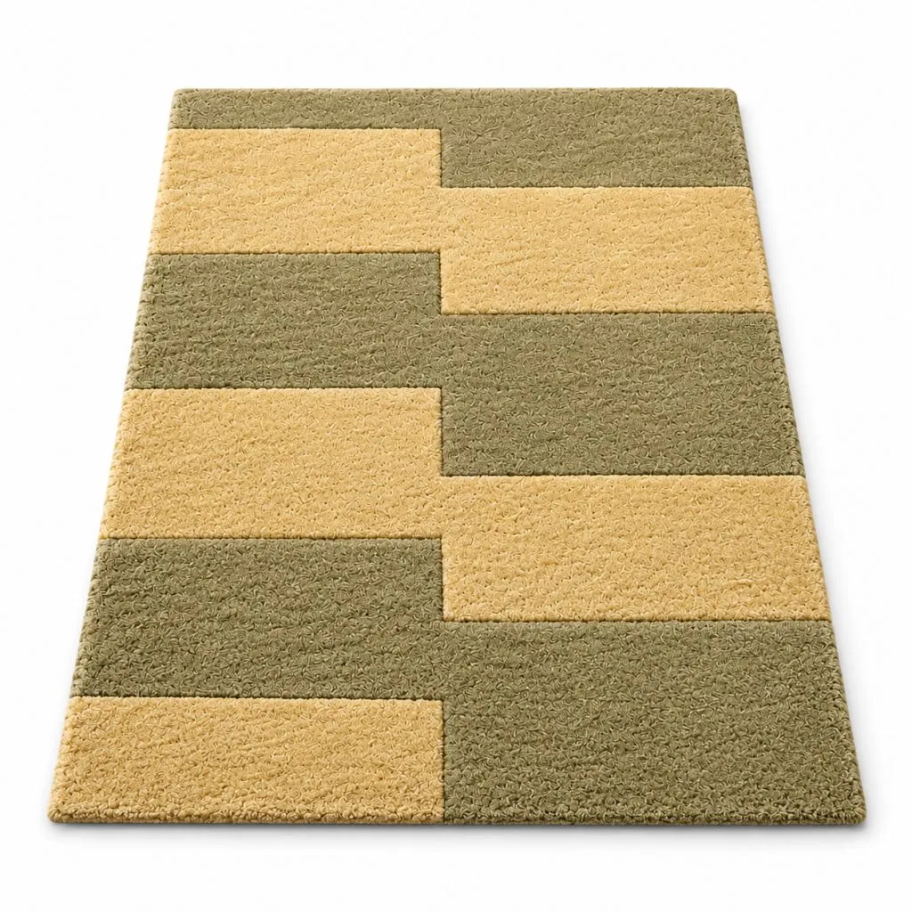 Geometric Hand Tufted Rug in Wool (Green & Grey)