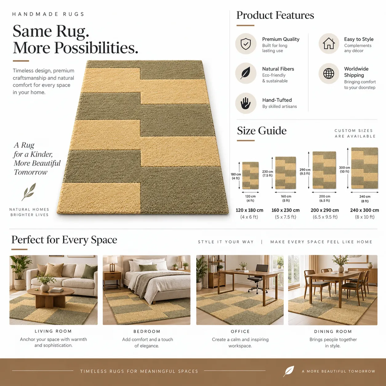 Geometric Hand Tufted Rug in Wool (Green & Grey)