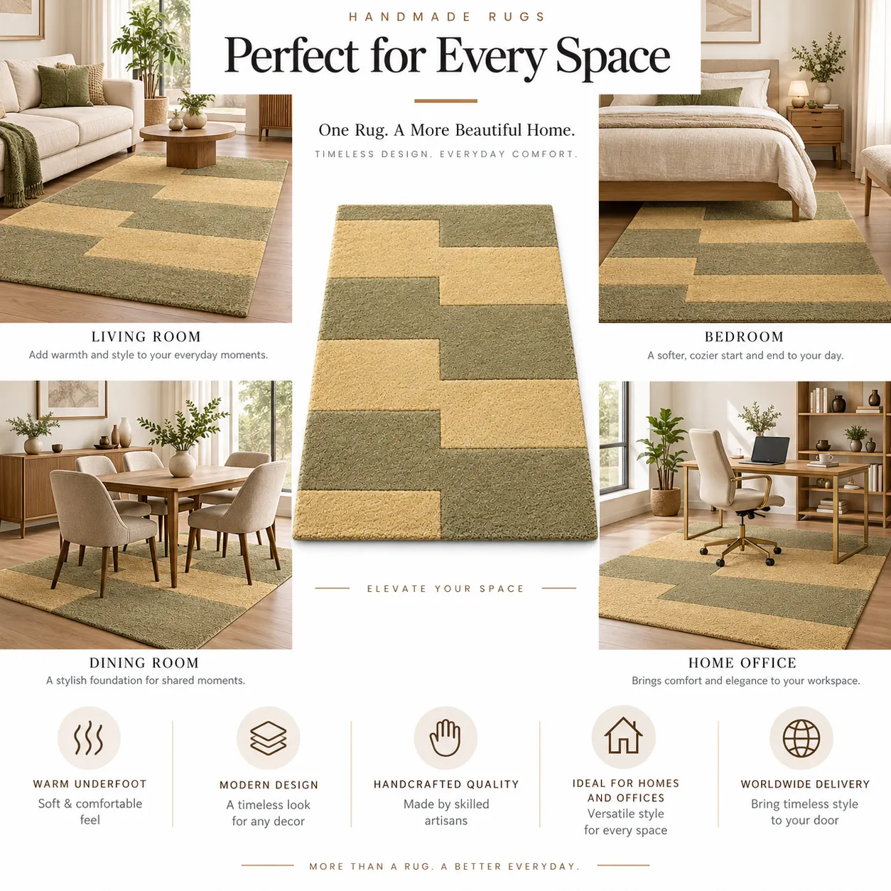 Geometric Hand Tufted Rug in Wool (Green & Grey)